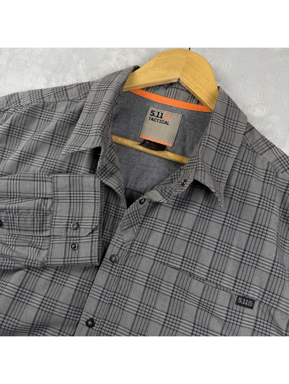 5.11 Tactical Men Gray Plaid Long Sleeve Snap Button Shirt Sz L Outdoor Western